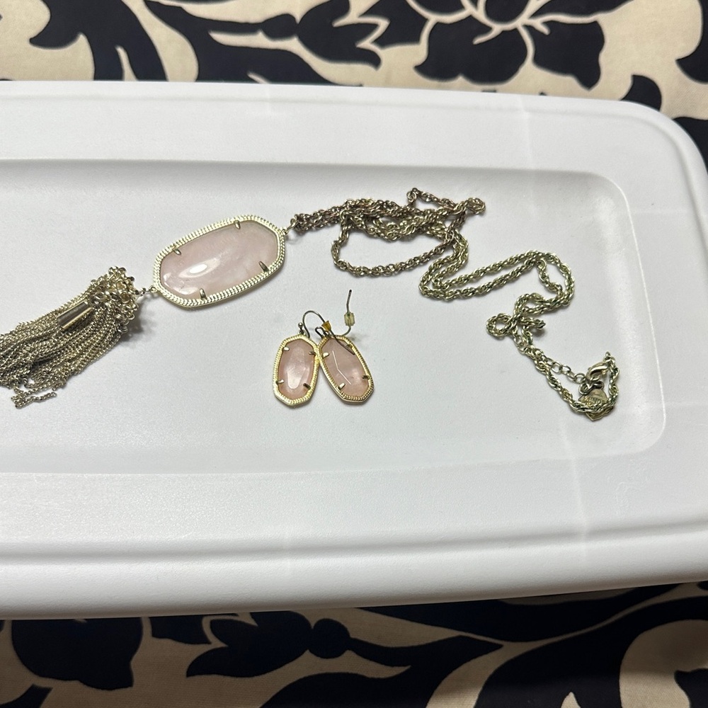 Kendra Scott Pink Stone Necklace and Earring Set